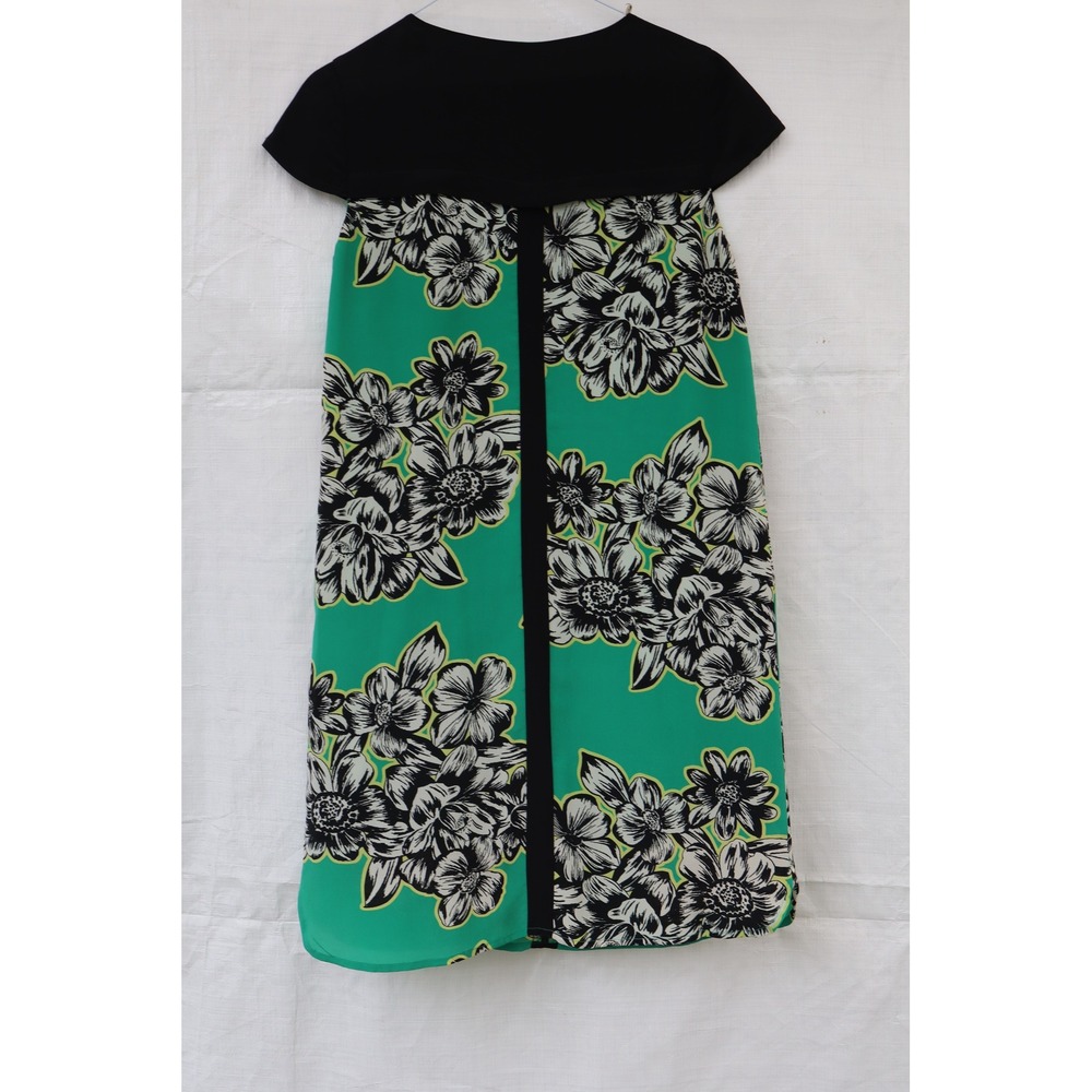 Maeve Anthropologie Green Floral Silk Shift Dress Black Yoke Pockets Size 4 NWOT - Picture 3 of 11